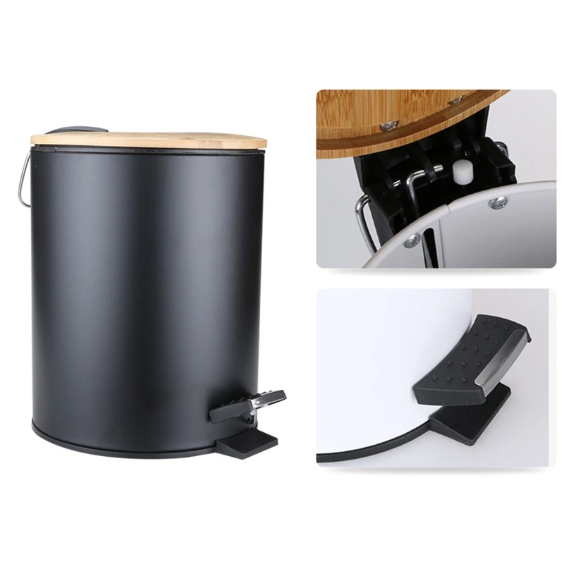 

Bamboo Flip Step Trash Can Garbage Bin Rubbish Waste Container Bathroom Kitchen Dropshipping