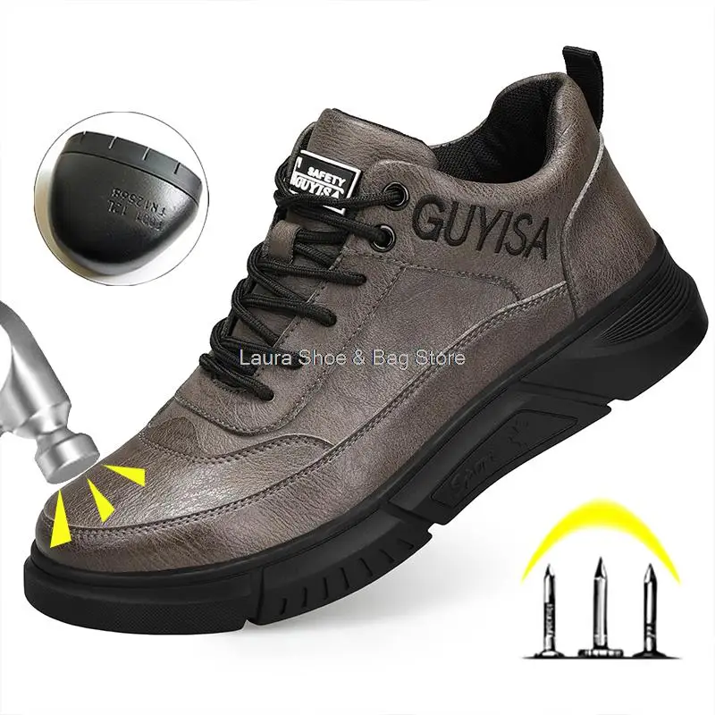 

GUYISA New Men's Safety Shoes For Men Work Safety Boots Steel Toe Shoes Anti-stab Waterproof Work Sneakers Male Security Boots