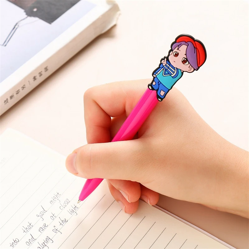

KPOP Bangtan Boys Cartoon Figure Colorful Ballpoint Pen JIN SUGA JIMIN RM Black Pen Stationery For Fans Office Supplies G60