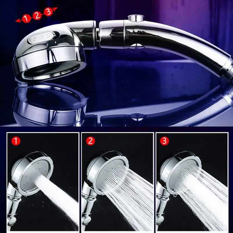 Handheld Shower Head High Pressure Chrome 3 Spary Setting with ON/OFF Pause Switch Water Saving Adjustable Luxury Spa Detachable |