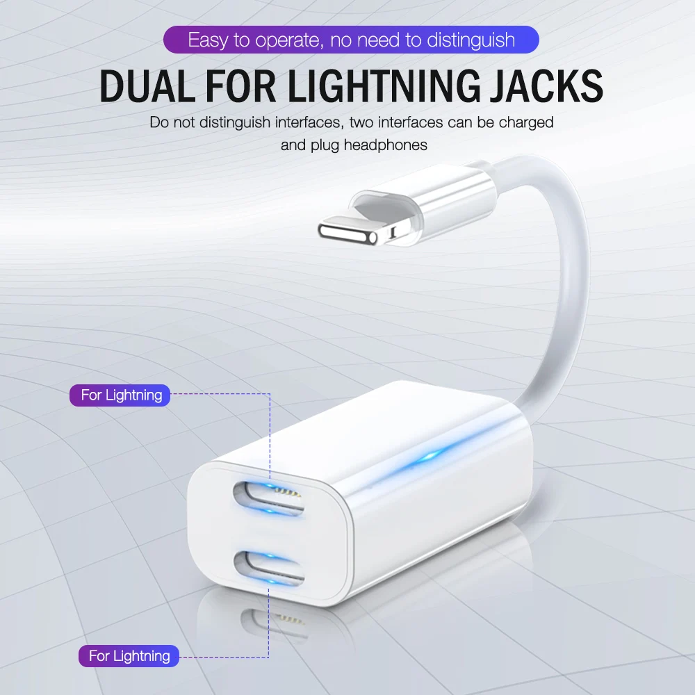 Двойной адаптер Lightning OTG для iPhone 11 Pro Xs Max XR iPad iOS зарядное устройство наушники 2 в 1