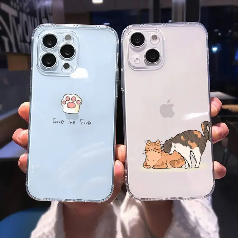 

cute cat Phone Case For iphone 13 12 11 8 7 plus mini x xs xr pro max Transparent soft