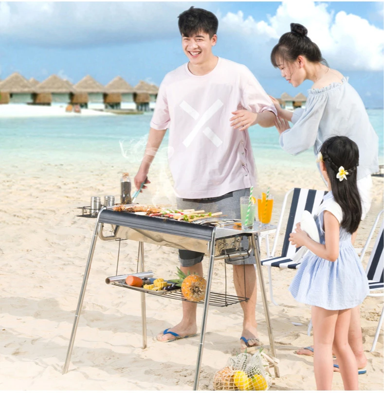 

zq Full Set of Thickened Barbecue Stove Stainless Steel Barbecue Grill Household Outdoor Charcoal Tools Carbon BarbecueStoveRack