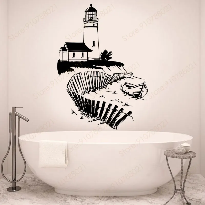 

Lighthouse Wall Sticker Sea Ocean Nautical Home Decor for Bathroom Marine Decoration Decals Seaside Beacon Waterproof Mural S340