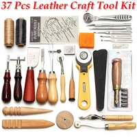 professional 37 pcs leather craft tools kit hand sewing stitching punch carving work for diy handmade leathercraft accessories