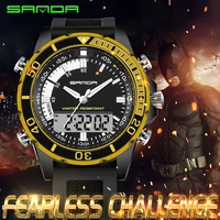 sanda new mens men outdoor sports electronic chronograph watch big dial 30m waterproof dual display digital led wrist watches