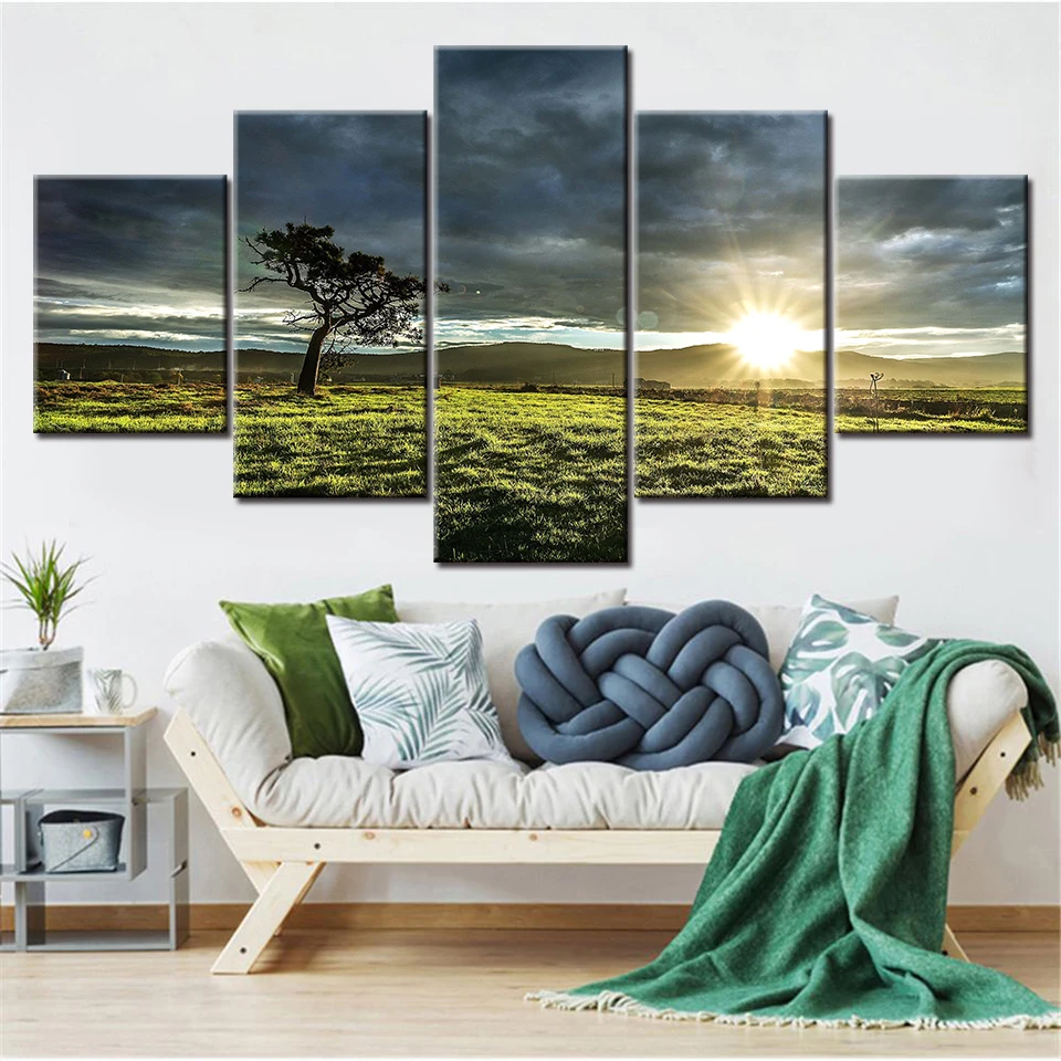 Canvas wall art Winter Sunset scenery 5 Pieces Painting Modular nature Wallpapers Poster Print for living room Home Decor | Дом и сад