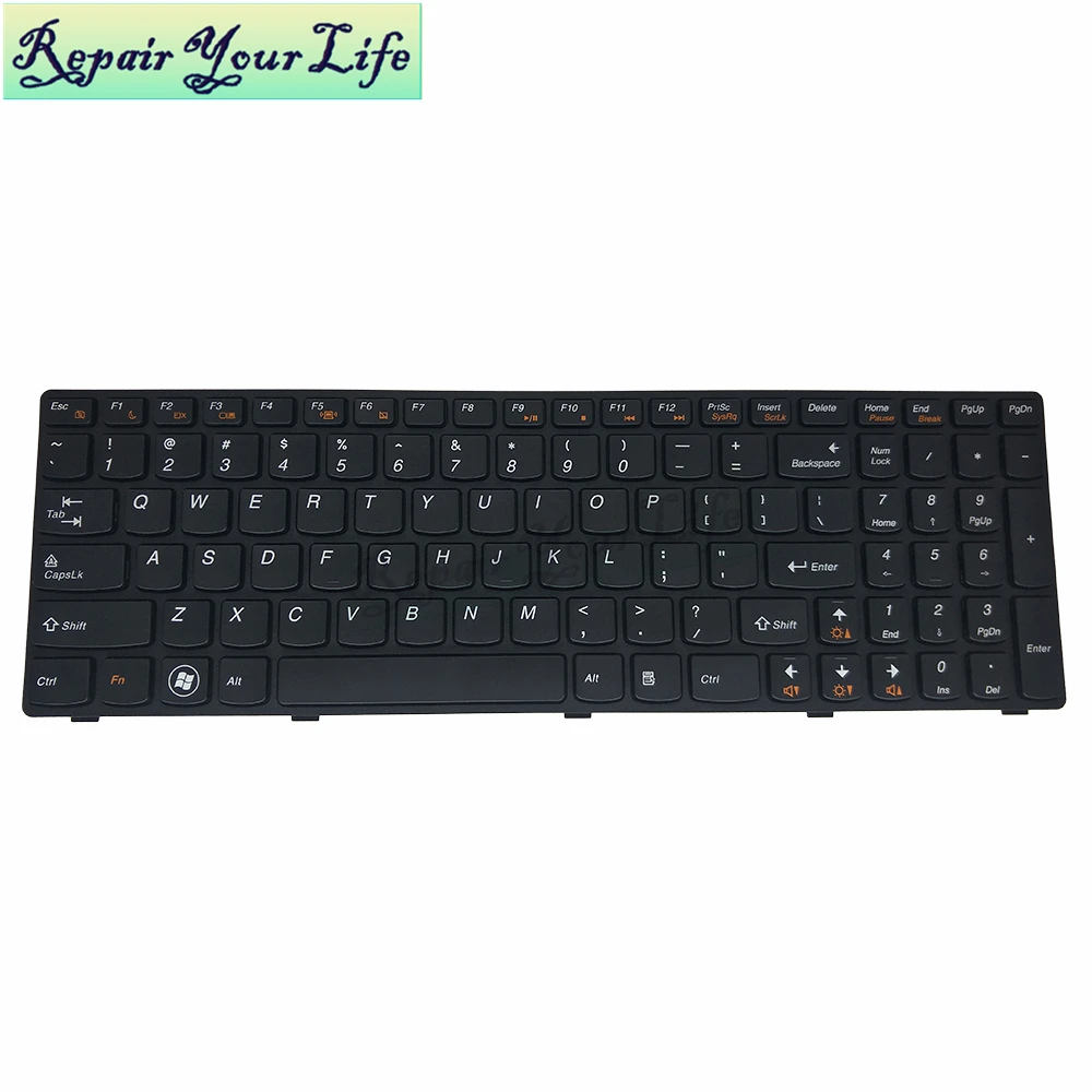 

Клавиатура для LENOVO с английской раскладкой V570, V570C, V575, Z570, Z575, B570, B570A, B570E, B575, B580, B590, 25204642 в-117020YS, черная с рамкой