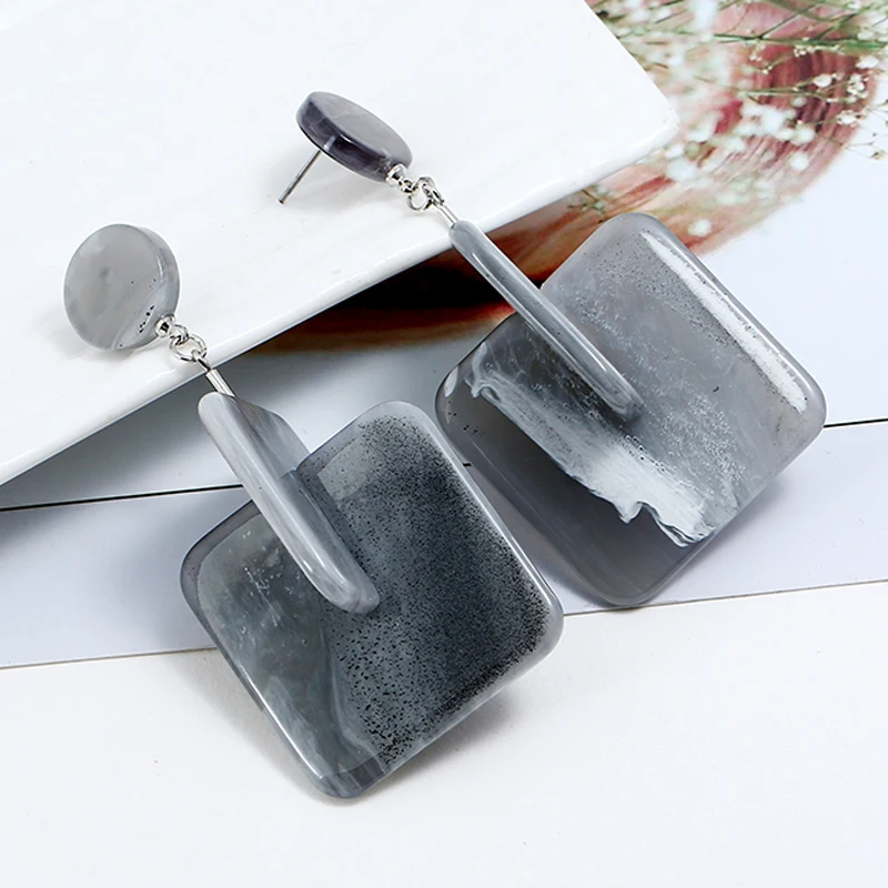 

Square Acrylic Inlay Drop Earrings For Women 3D Effect Personality Ear Jewelry