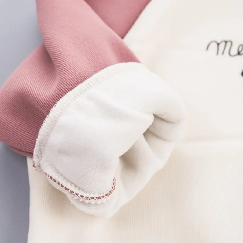 

Baby 2pcs Solid Color Stitching Set Cartoon Round Neck Thickening Long-Sleeved Suit Girl Boy Clothes Outfit Infant Coat Outerwea