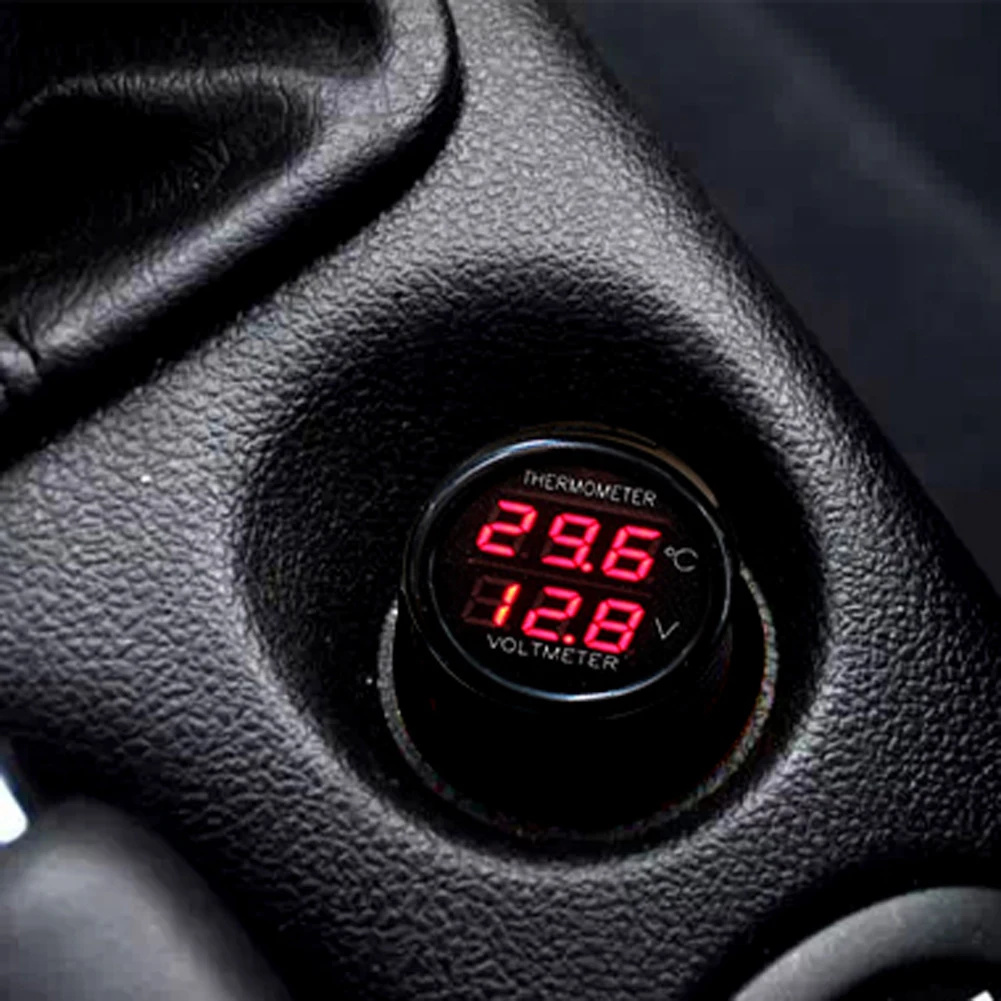 12V 24V Digital Car Voltmeter Thermometer USB Charger Cigarette Lighter Style 2 in 1 Battery Monitor Voltage Temperature Meter |