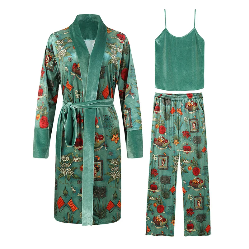 

New Velvet Pajamas for Women,advanced Printed 3 Pajamas Sets, Comfortable Home Clothes , Pijama Mujer Sleepwear Nightwear