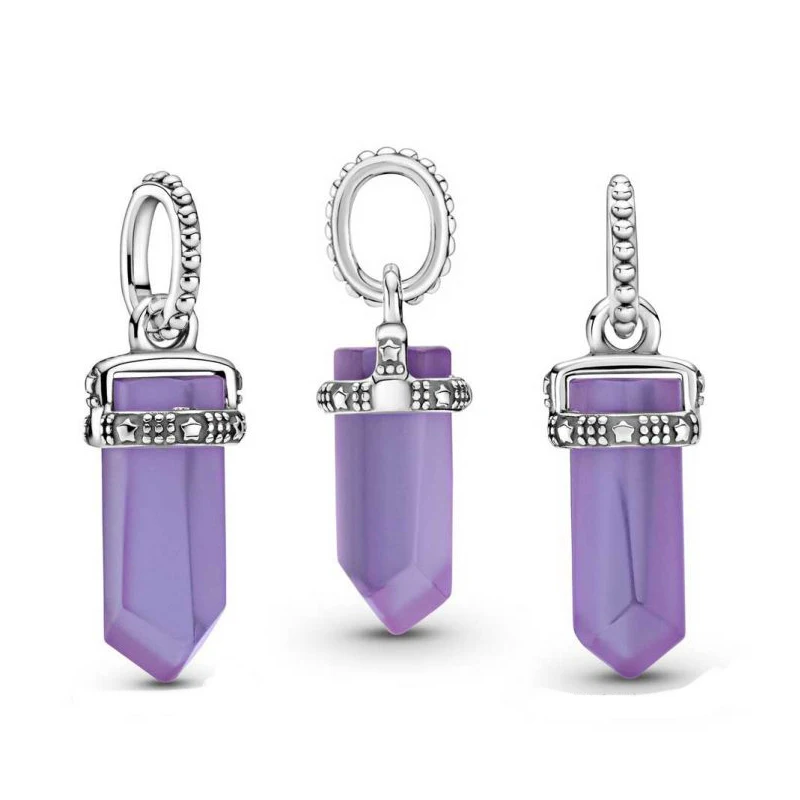 

2021 Valentine's Day Style 925 Sterling Silver Charm Beads Sparkling Purple Crystal fit Original Pandora Bracelet Silver Jewelry