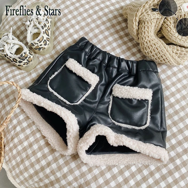 Осенне-зимние шорты из искусственной кожи для девочек подростков детская теплая