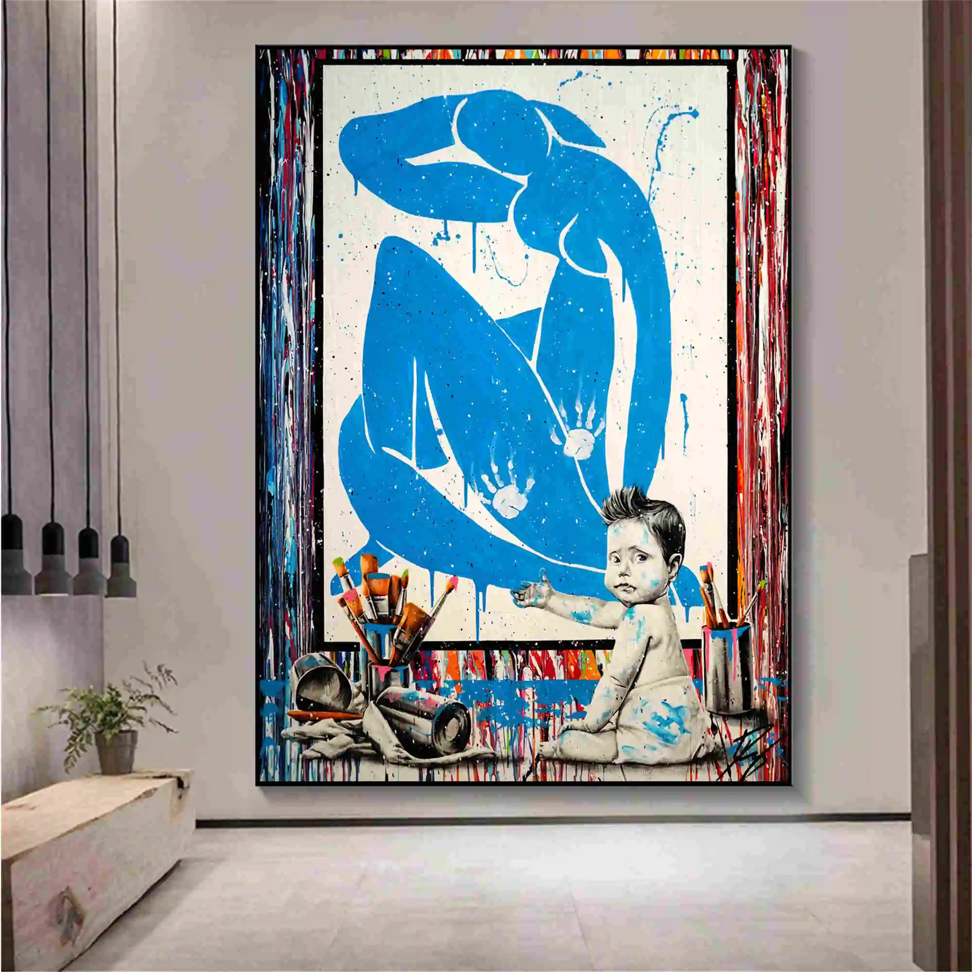 

Baby In Blue Canvas Oil Painting, Graffiti Art, Modern Pop Art, Graffiti Style Original Oil Painting, NOT PRINT