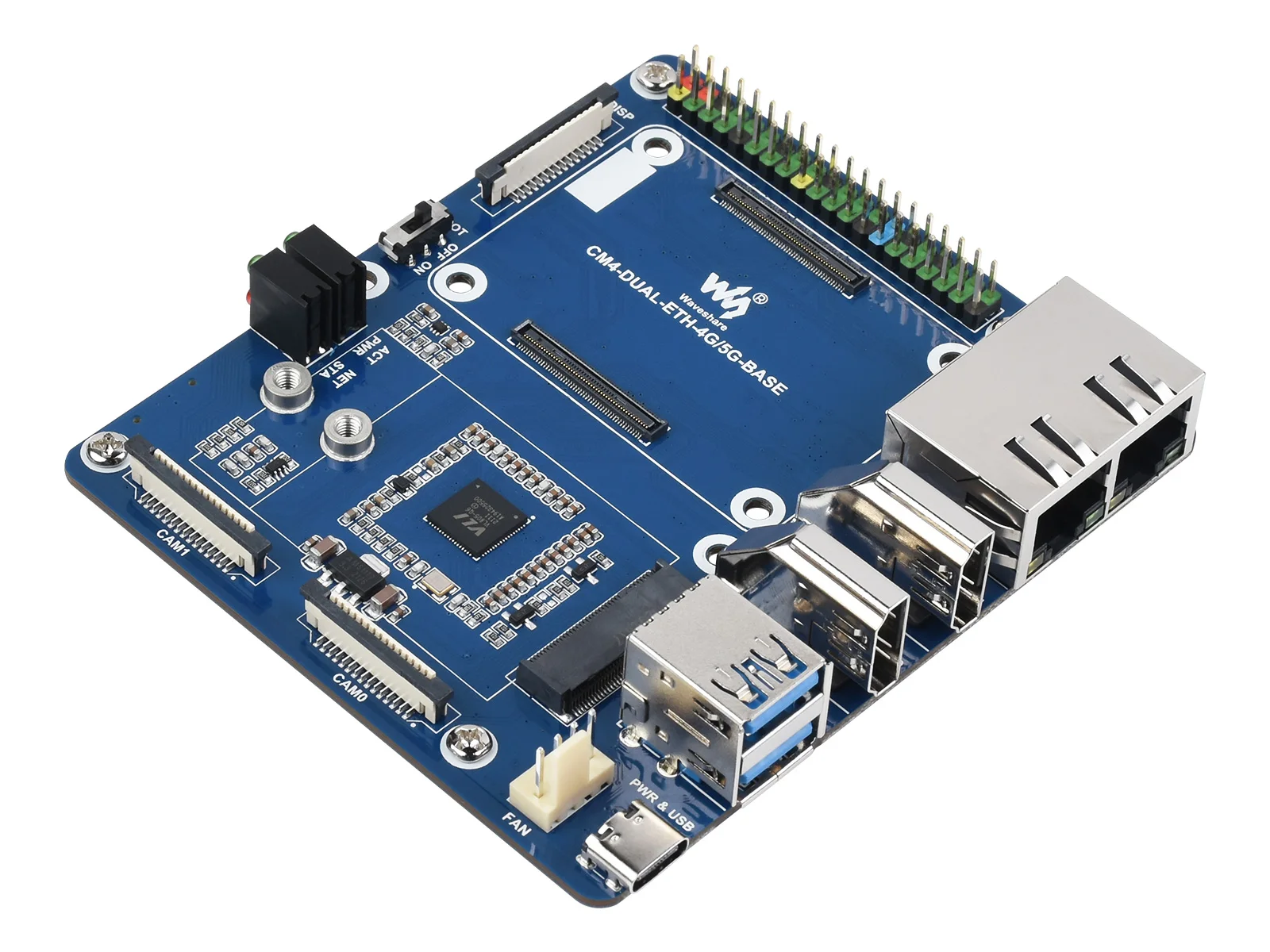 Базовая плата Waveshare с двумя гигабитными Ethernet-портами/4G предназначена для