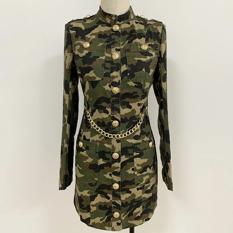 

New Fashion Personality Street Trendsetter Lion Chain Decoration Wash Camouflage Dress