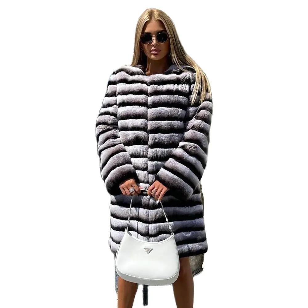 Fashion Long Rex Rabbit Fur Coat for Women Outwear Winter Fashion O-neck Genuine Rex Rabbit Fur Coats Female Luxury Overcoats enlarge
