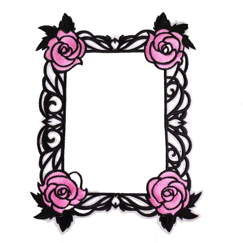 

Sew on Photo Frame Patch Jacket Biker Applique Embroidered Rose Flower Patches for Clothes Backpack DIY Stripes Badges Decor