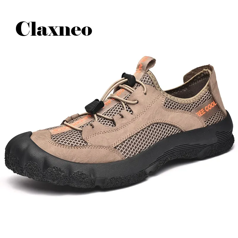 Man Shoe Mesh Footwear Khaki 2020 Summer Men's Walking Shoes Outdoor Casual Sneakers CLAXNEO Breathable Soft | Обувь