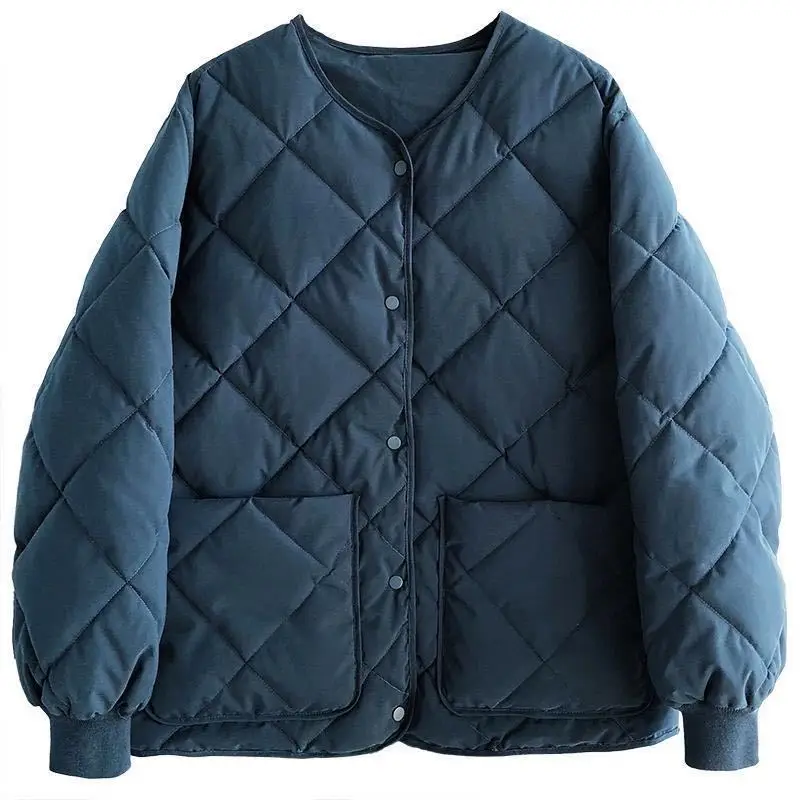 

Cotton padded jacket women's winter wear thickened bread Jacket Women's short loose solid color diamond cotton padded jacket
