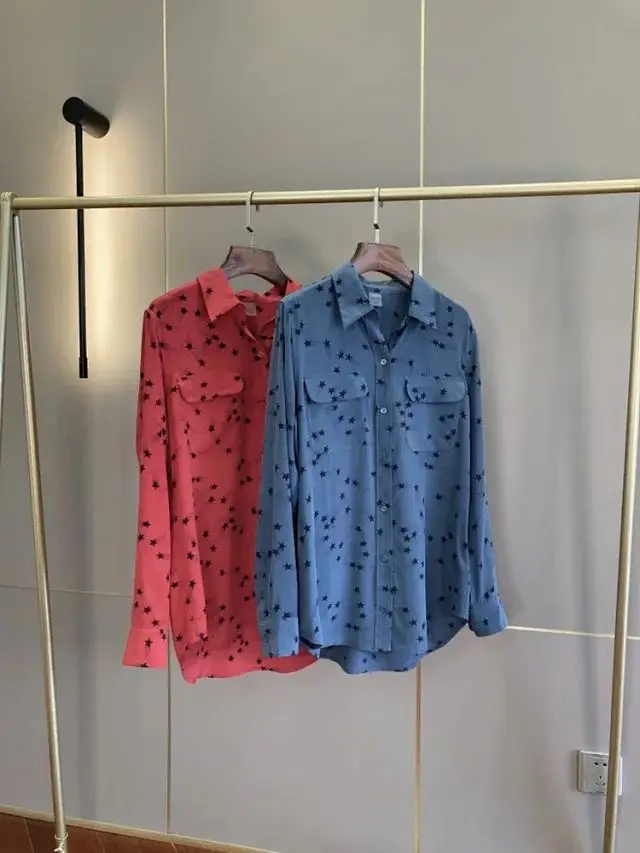 

Shirts 2021 Women New Star Print Silk Lapel Shirt