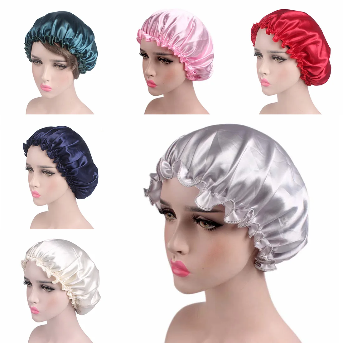 

18 Цвета ночное Кепки шляпа с широкими полями высокая эластичная повязка душевая шапочка для химиотерапии Кепки атласная 58 см окружность го...