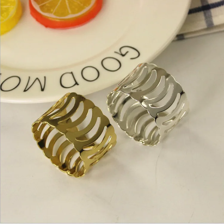 

12 шт гостиничная модель номер еды пряжка кольцо для салфетки Пряжка полый полумесяц Золото Серебро Салфетка кольцо