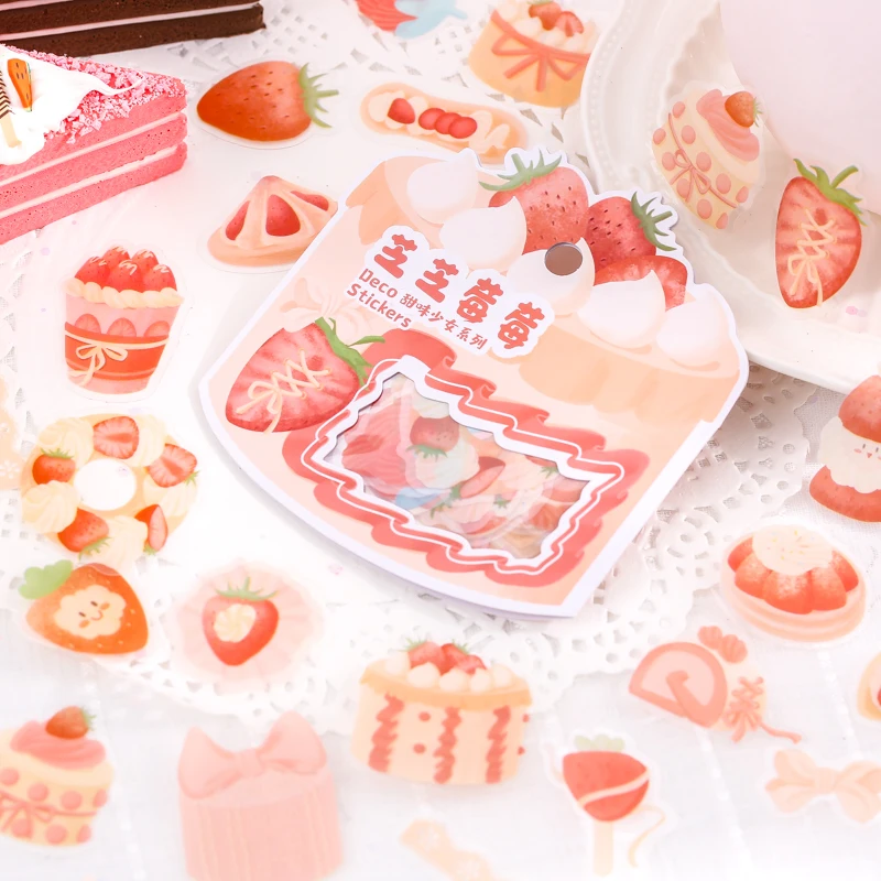 

40 Pieces /Pack Waterproof PVC Stickers Sweet Strawberry Cakes Cheese Fresh and Cute Handy DIY Decorative Stickers 4 Styles