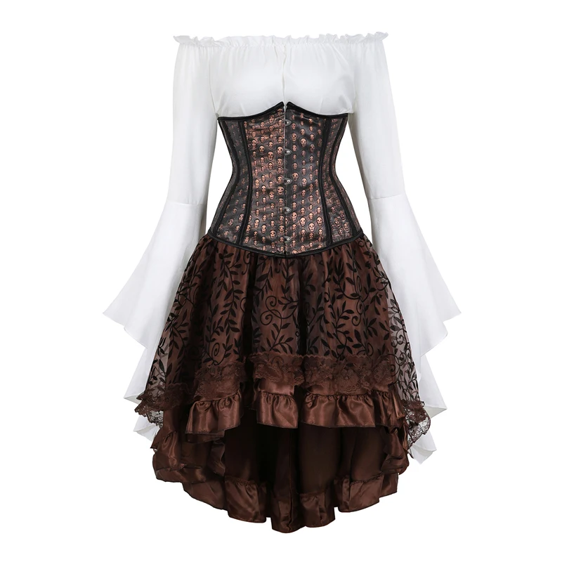 Корсет в стиле стимпанк под грудь платье бюстье топ юбка 3 предмета необычный