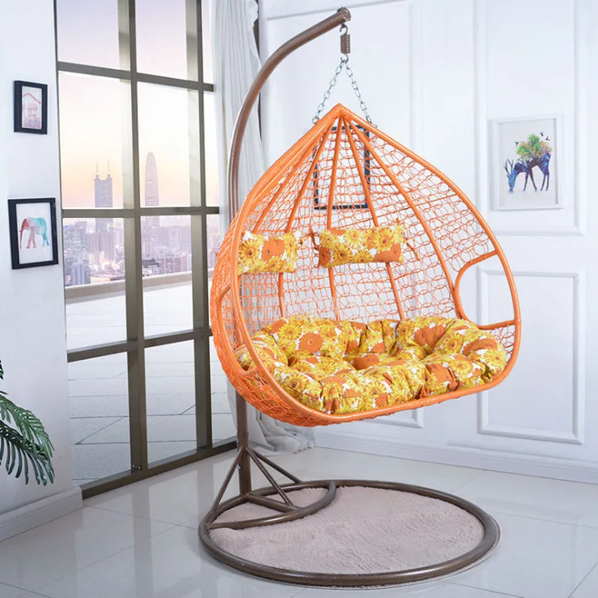 Creative PE Rattan Weave Double Person Seat Swing Hanging Chair With Handrail Home Balcony Living Room Leisure Lazy Lounge Chair
