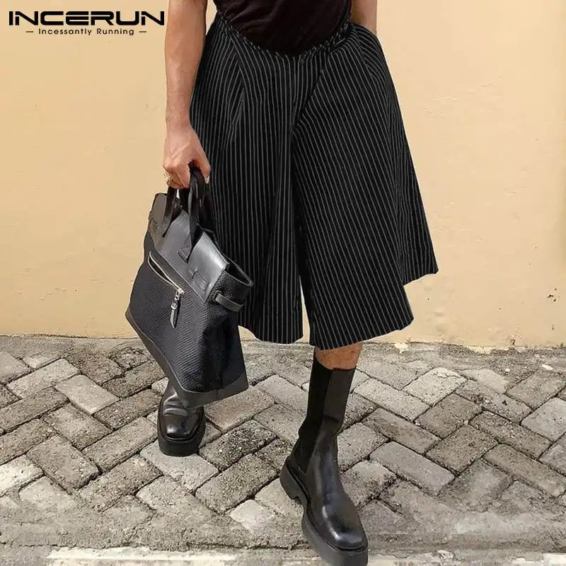

Men Wide Leg Pants Striped Joggers 2022 Loose Calf Length Irregular Trousers Men Streetwear Fashion Casual Pantalon 5XL INCERUN