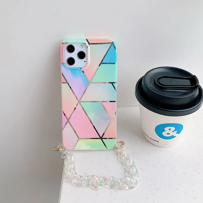 

Luxury Bracelet Case For iPhone 11 Pro 12 Max XR Case X XS Max 7 8 Plus 12 Mini Back Cover Laser Marbling Girls Portable Shell