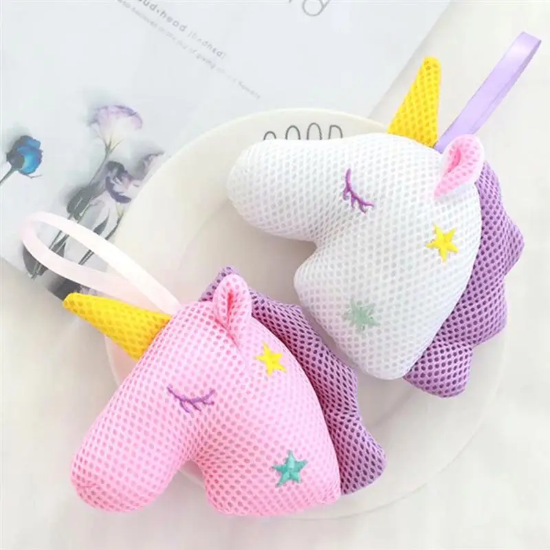 

2pcs Mesh Exfoliating Sponges Unicorn Bath Shower Ball Sponge (White, Pink)