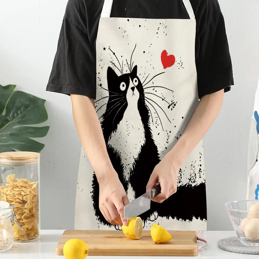 Домашний фартук с мультяшным рисунком кошки милый из хлопка и льна креативные