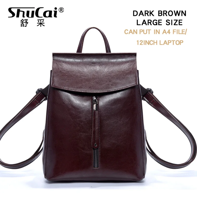 DARK BROWN LARGE SHUCAI, винтажный женский рюкзак, для путешествий, кожаный рюкзак, кошелек, сумки для женщин,, сумка - Цвет: DARK BROWN LARGE