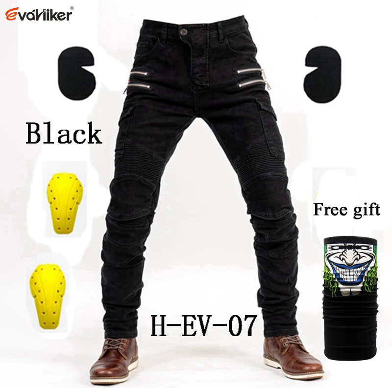 H-EV-07 All Black B New Khaki Black Blue Motorcycle Pants Men Moto Jeans Zipper Protective Gear Motorbike Trousers Motocross Pants Moto Pant - Цвет: H-EV-07 All Black B