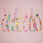 Подвеска для телефона Go2Boho Heishi, жемчужный шнурок для мобильного телефона, цепочка из акрилового бисера, ювелирные изделия Y2K, телефонный ремешок со смайликом, оптовая цена