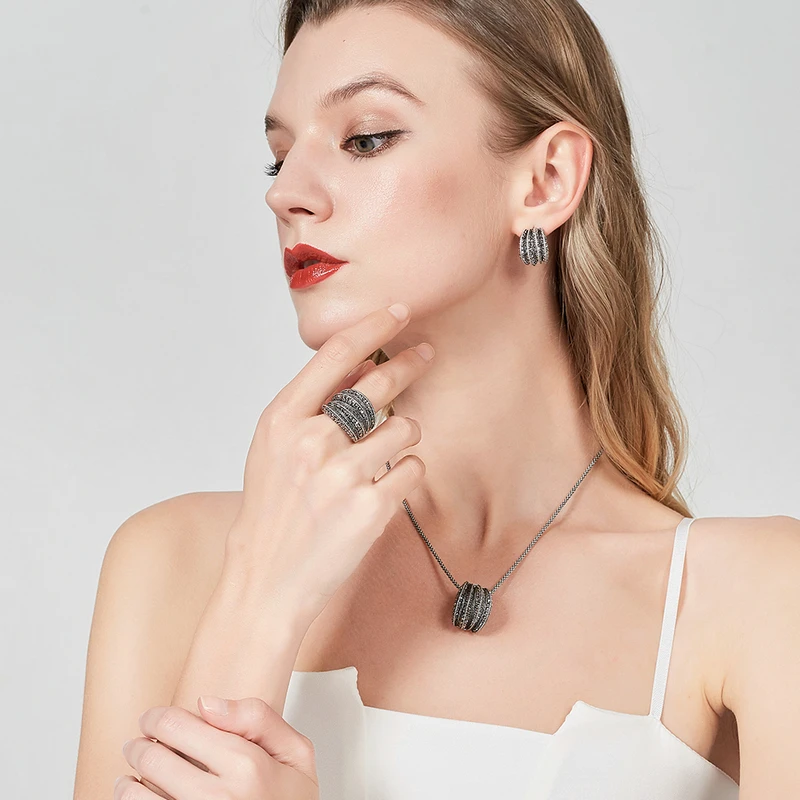 Mytys два стиля черный марказит камень Винтажные Ювелирные наборы для женщин