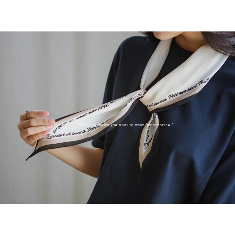 

Luna&Dolphin Spring Women Diamond Scarf 110*35cm White Chiffon Silk Scarves Letter Print Classic Office Lady Headbands Bandana