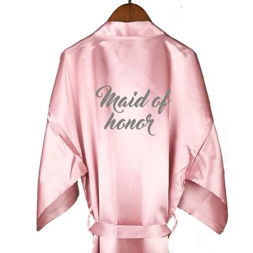 maid honor Дешевая атласная Халат женские свадебные туфли-лодочки с короткое платье; пыльно-Розовые Свадебные вечерние свадебный подарок подружки невесты мама сестра команда кимоно для невесты халаты - Цвет: maid honor