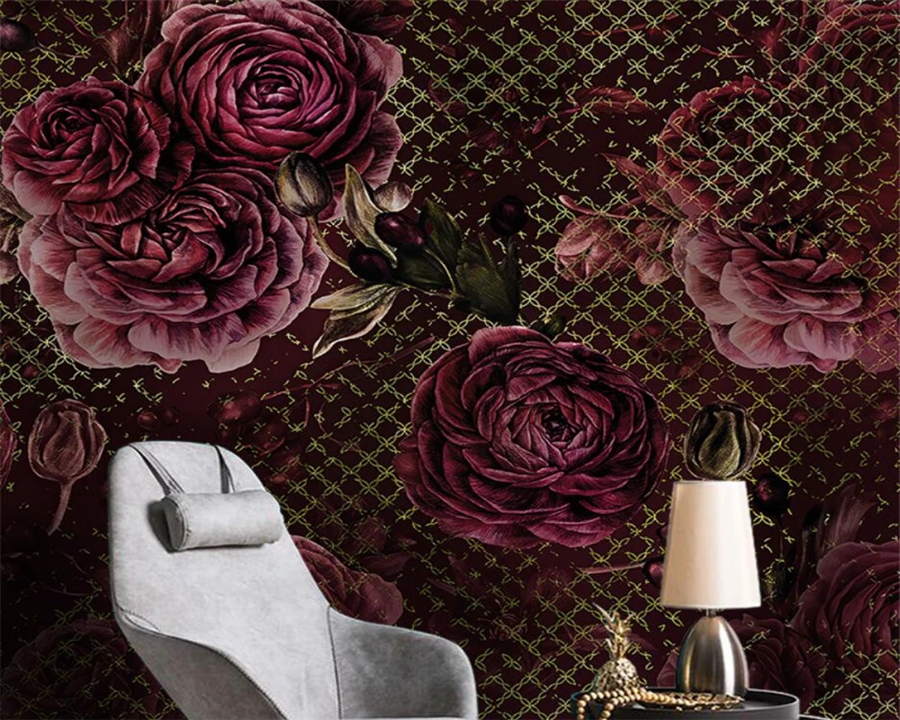 

beibehang Custom wallpaper with abstract flowers, red three-dimensional flower decorations, living room TV, sofa, study room