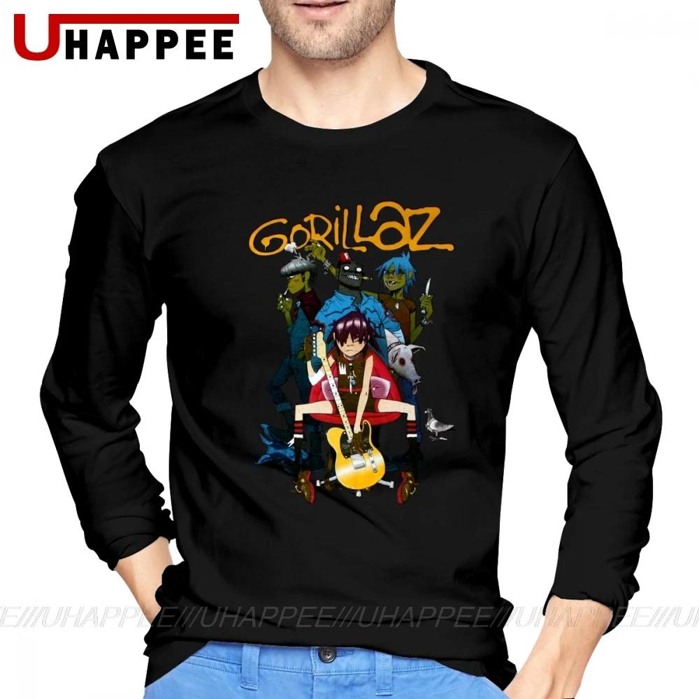 

Gorillaz Rock Band для мужчин с длинным рукавом Пользовательские осенние хлопковые большой Размеры базовые футболки в винтажном стиле, футболки дл...