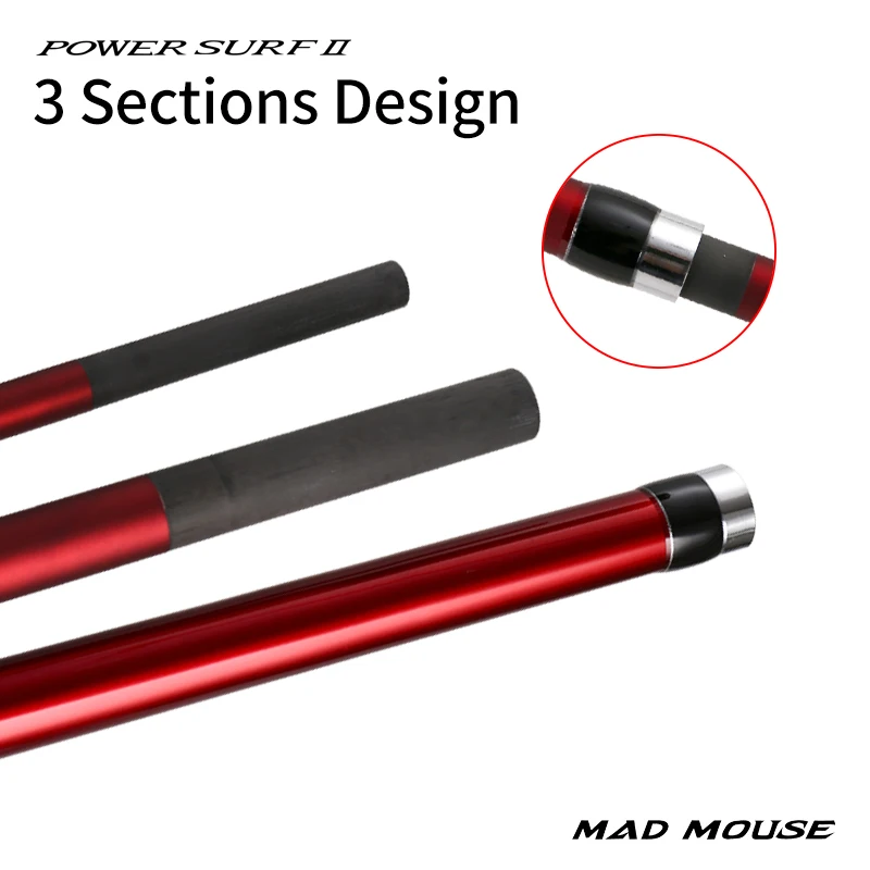 Купить 2021 новая модель MADMOUSE POWER SURF II 4,20 M AX/BX Full Fuji Parts 46T высокоуглеродистые 3-секционные стержни для серфинга черного/красного цвета
