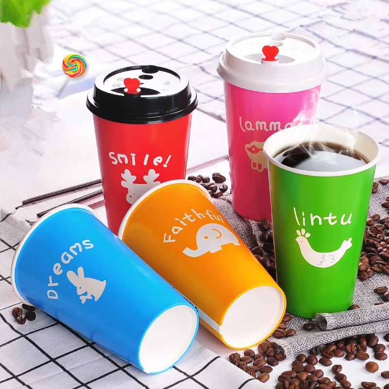 

500pcs Creative cartoon cute party birthday wedding favor beverage paper cup thick color milk tea packaging cups with lid