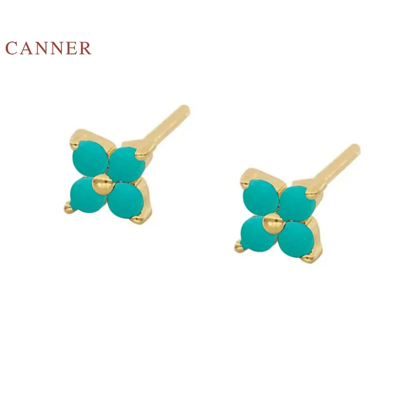 CANNER Simple Purple Turquoise Lotus Leaf Earrings For Women Real 925 Sterling Silver Piercing Stud Fine Jewelry | Украшения и