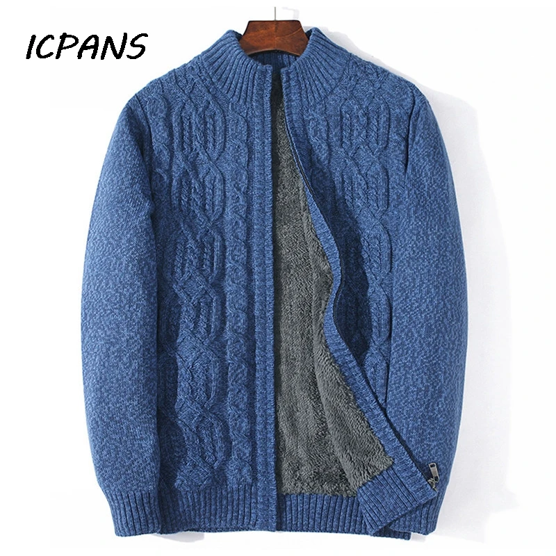 ICPANS Thicken Warm Cashmere Wool Liner Winter Sweater Men Turtleneck Flower Pattern Male 2019  Winter Cardigan Outwear