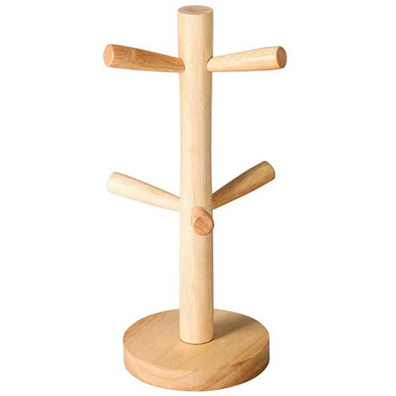 

PPYY-Wood Mug Rack Tree,Coffee Cup Holder Stand with 6 Hooks,Coffee Mug Stand for Kitchen Counter,Tea Cups Dryer