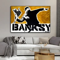 banksys flower thrower canvas painting posters and prints street art portrait paintings wall pictures home cuadros