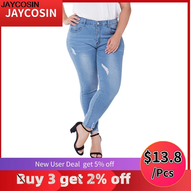 JAYCOSIN Шорты джинсы новые Для женщин средней талией Карманы джинсовая куртка с дырками, узкие длинные джинсы размера плюс штаны джинсы Горячая Распродажа одежда 9523